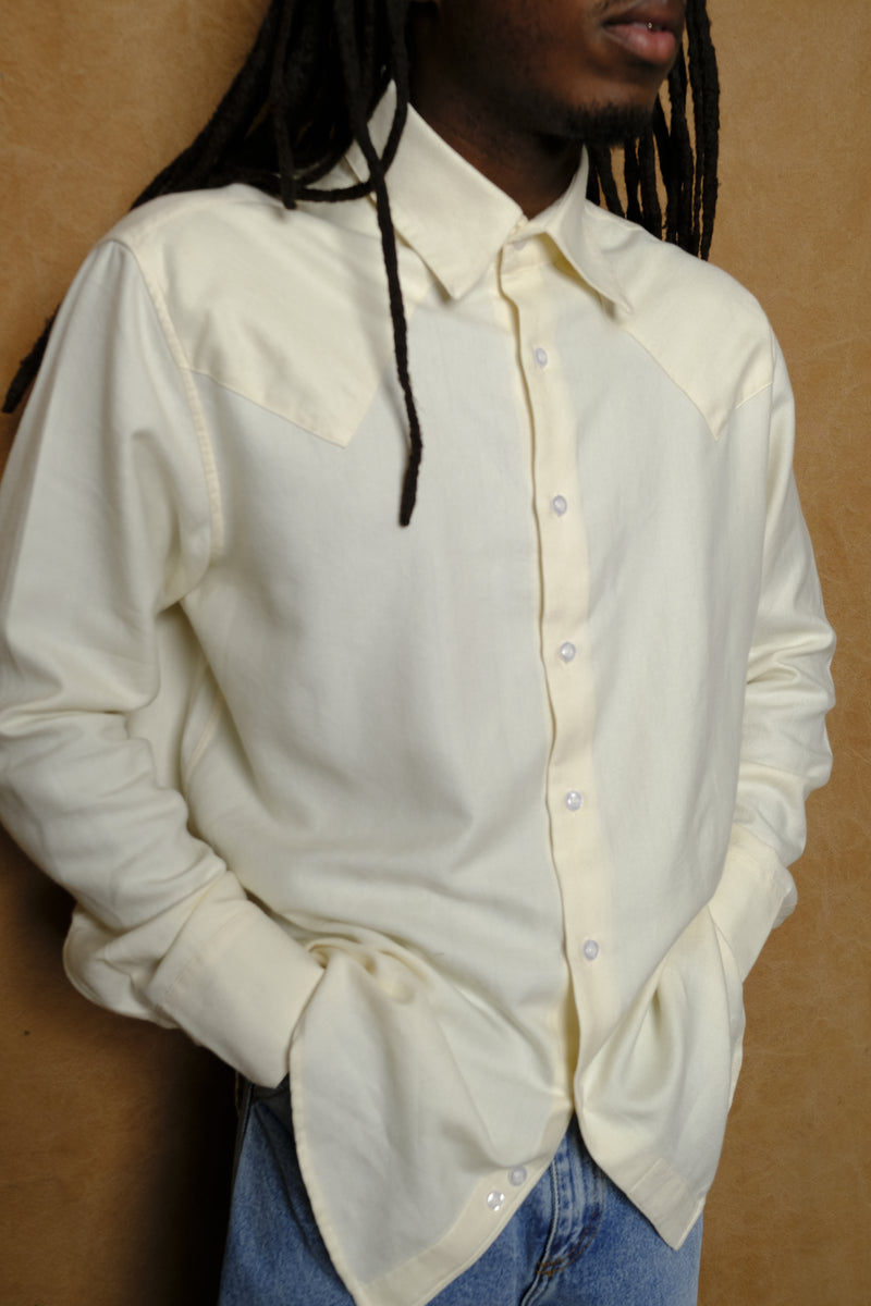 western business shirt in cream herringbone