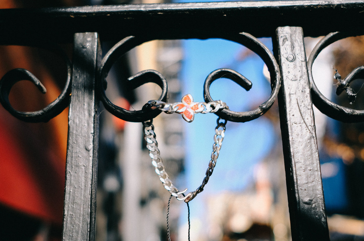 red flower charm bracelet