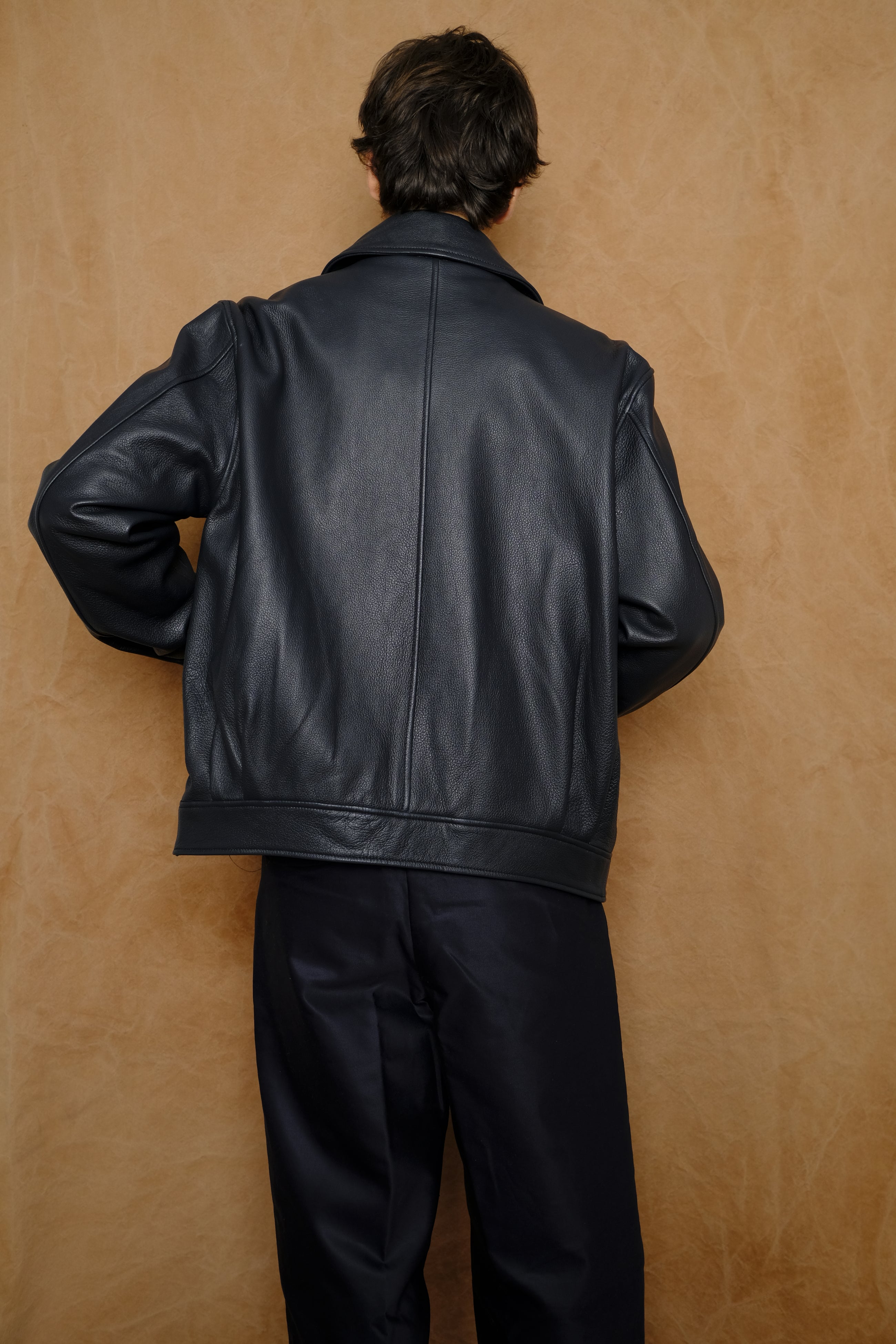 goatskin harrington jacket in navy
