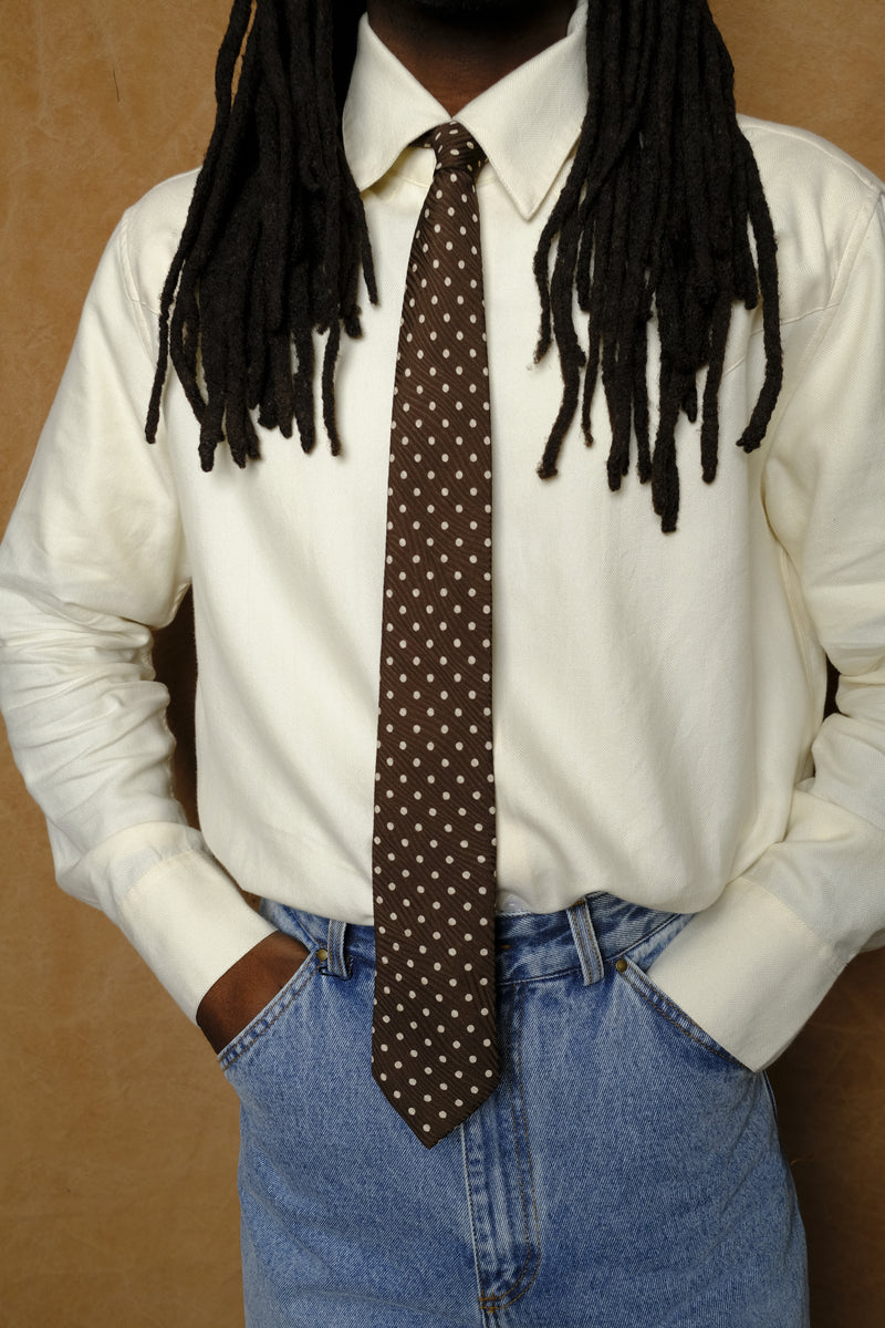 silk necktie in brown/cream polka dot