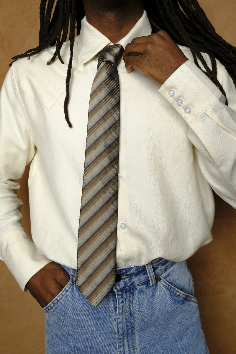 silk necktie in grey multi stripe