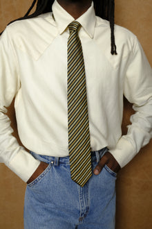 silk necktie in navy/copper stripe