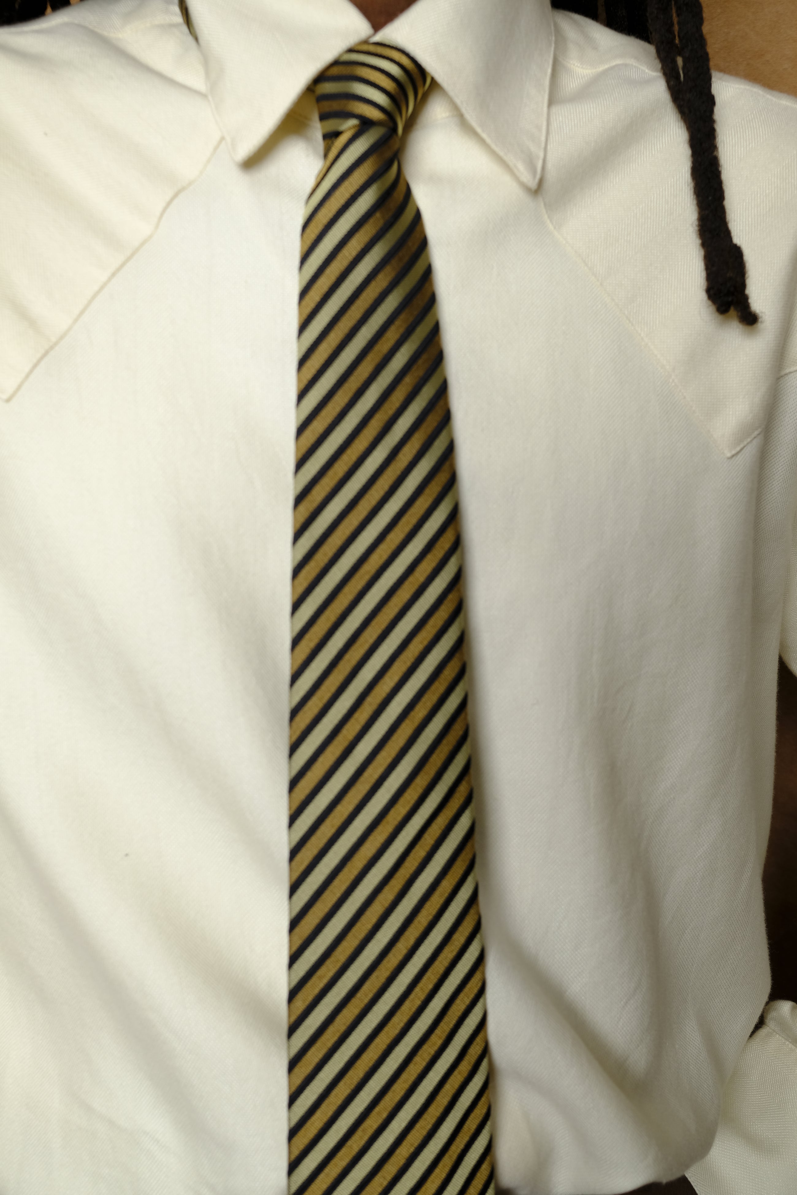 silk necktie in navy/copper stripe