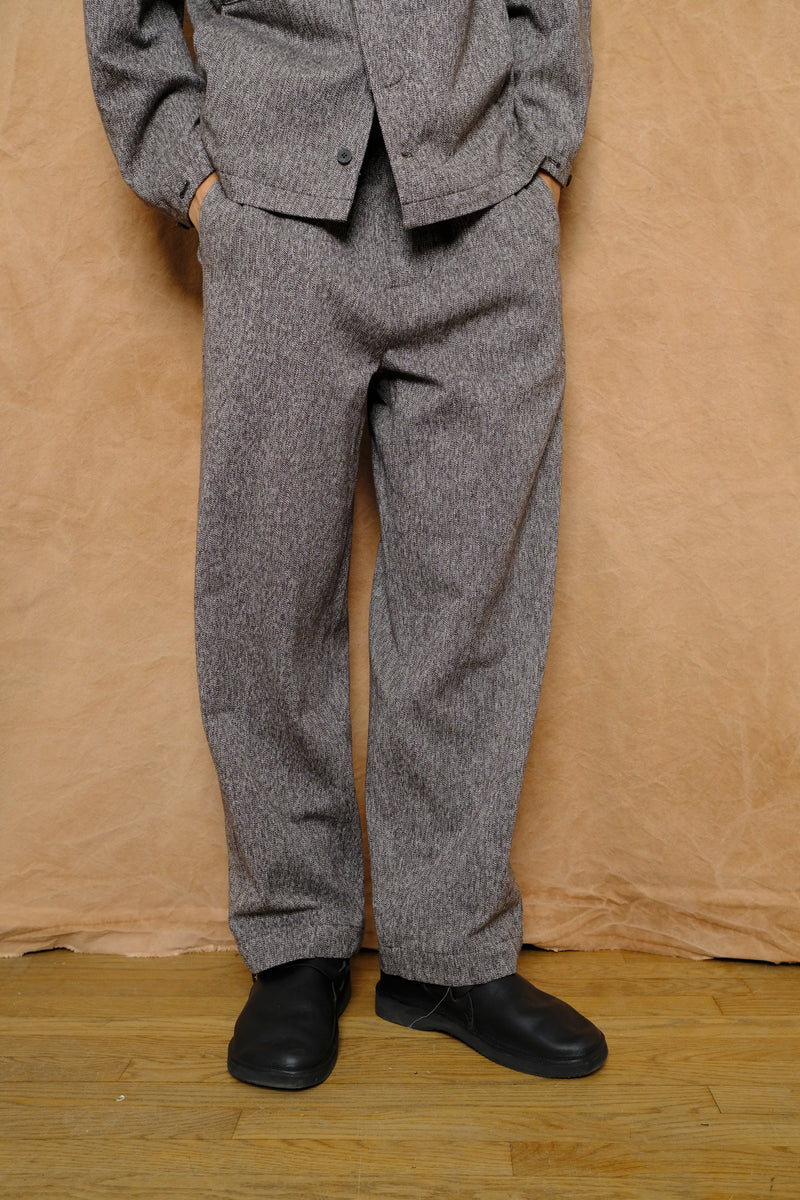 wool cotton denim wide tuck trousers in brown