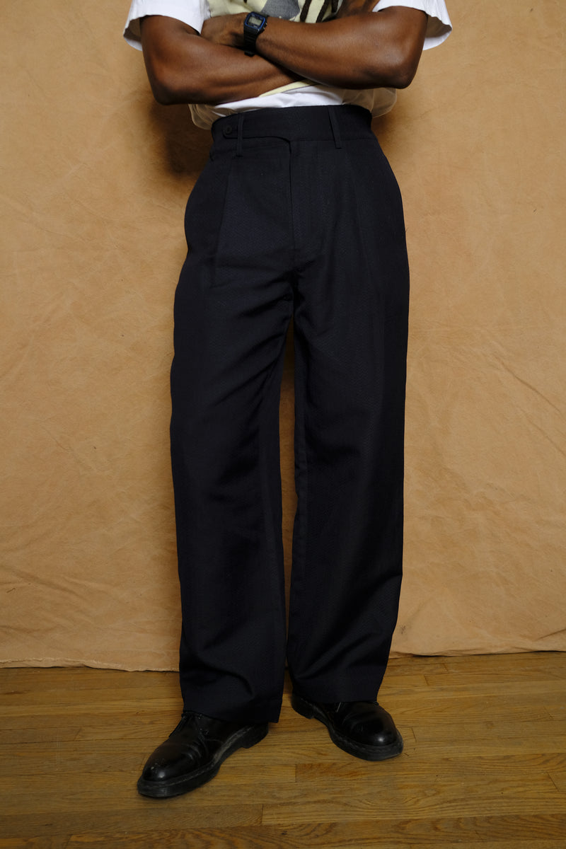 wool linen wide waist banded trousers