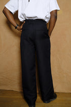 wool linen wide waist banded trousers