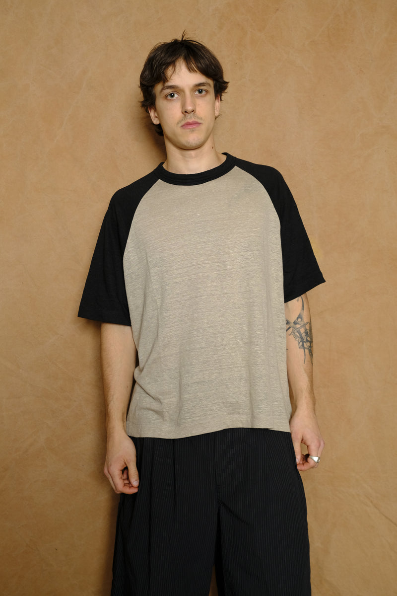 linen raglan sleeve shirt in black