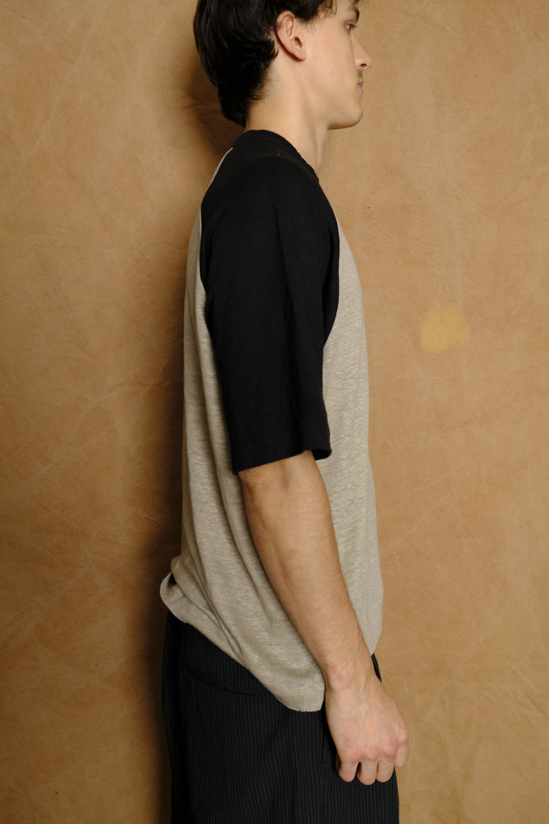 linen raglan sleeve shirt in black