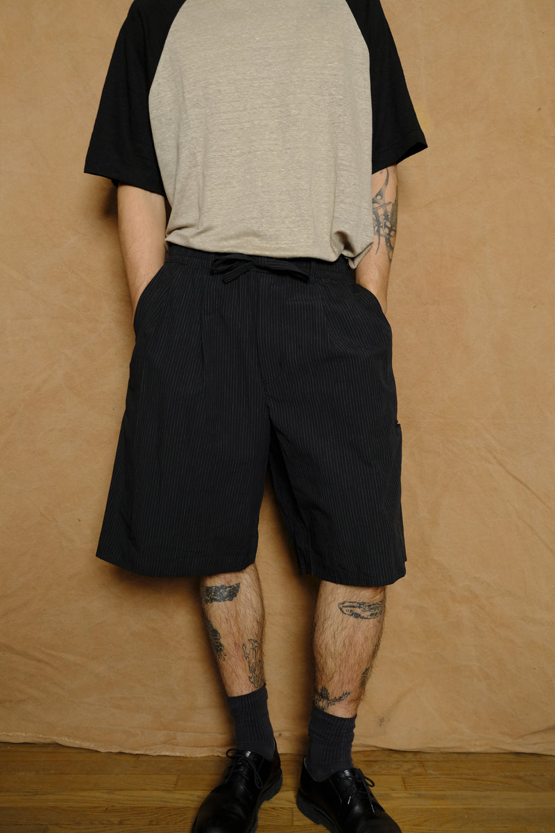 striped wide shorts in black