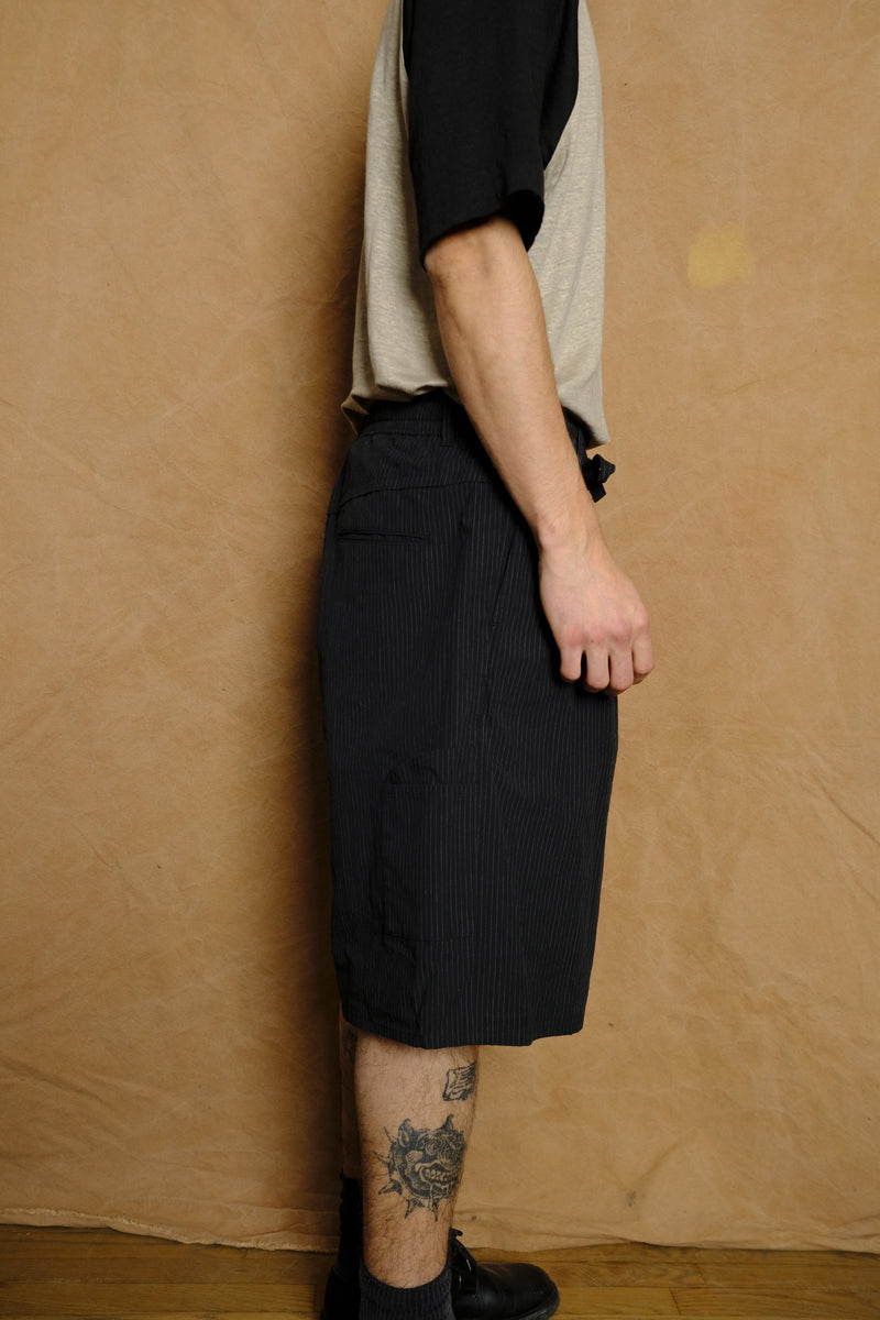 striped wide shorts in black