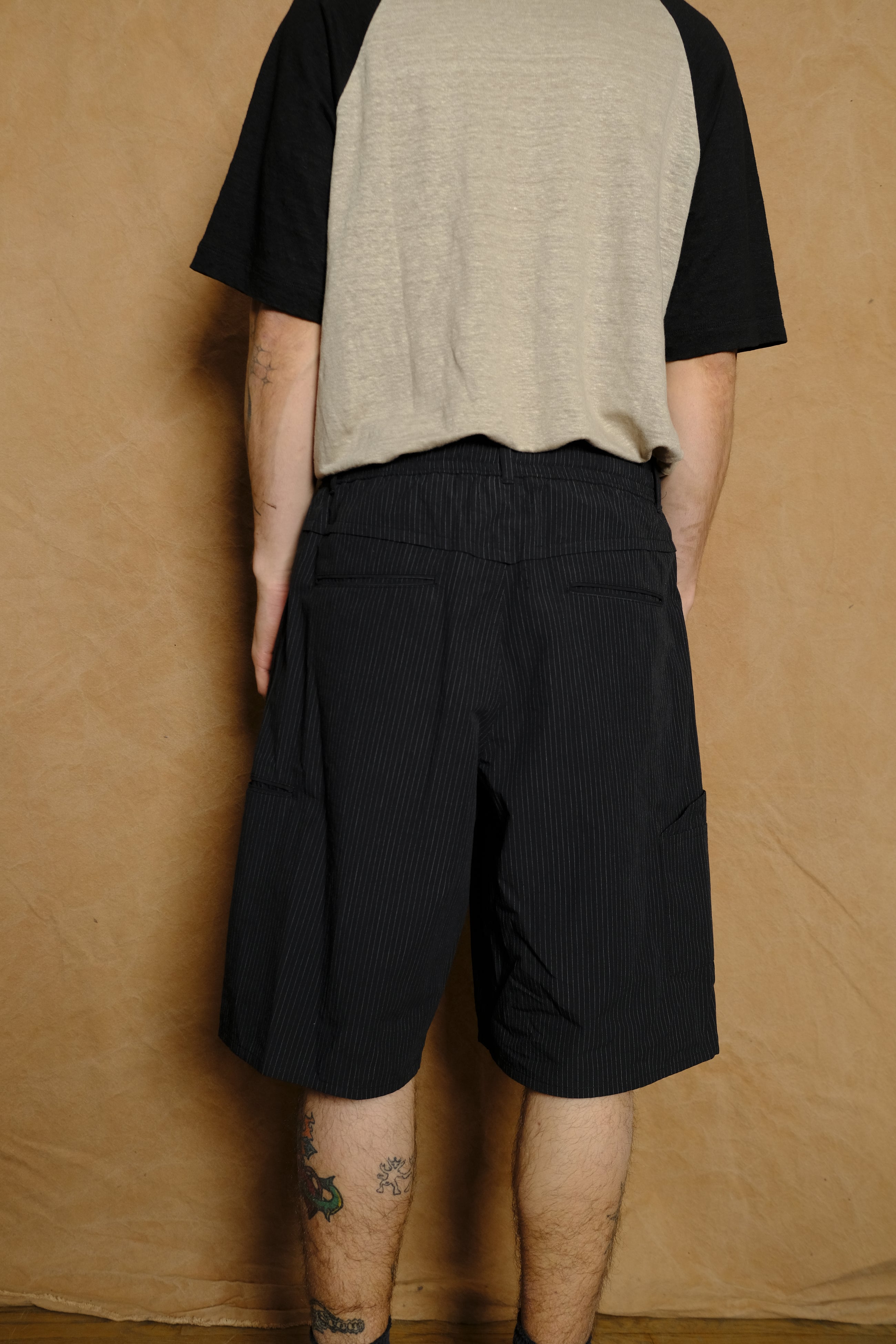 striped wide shorts in black