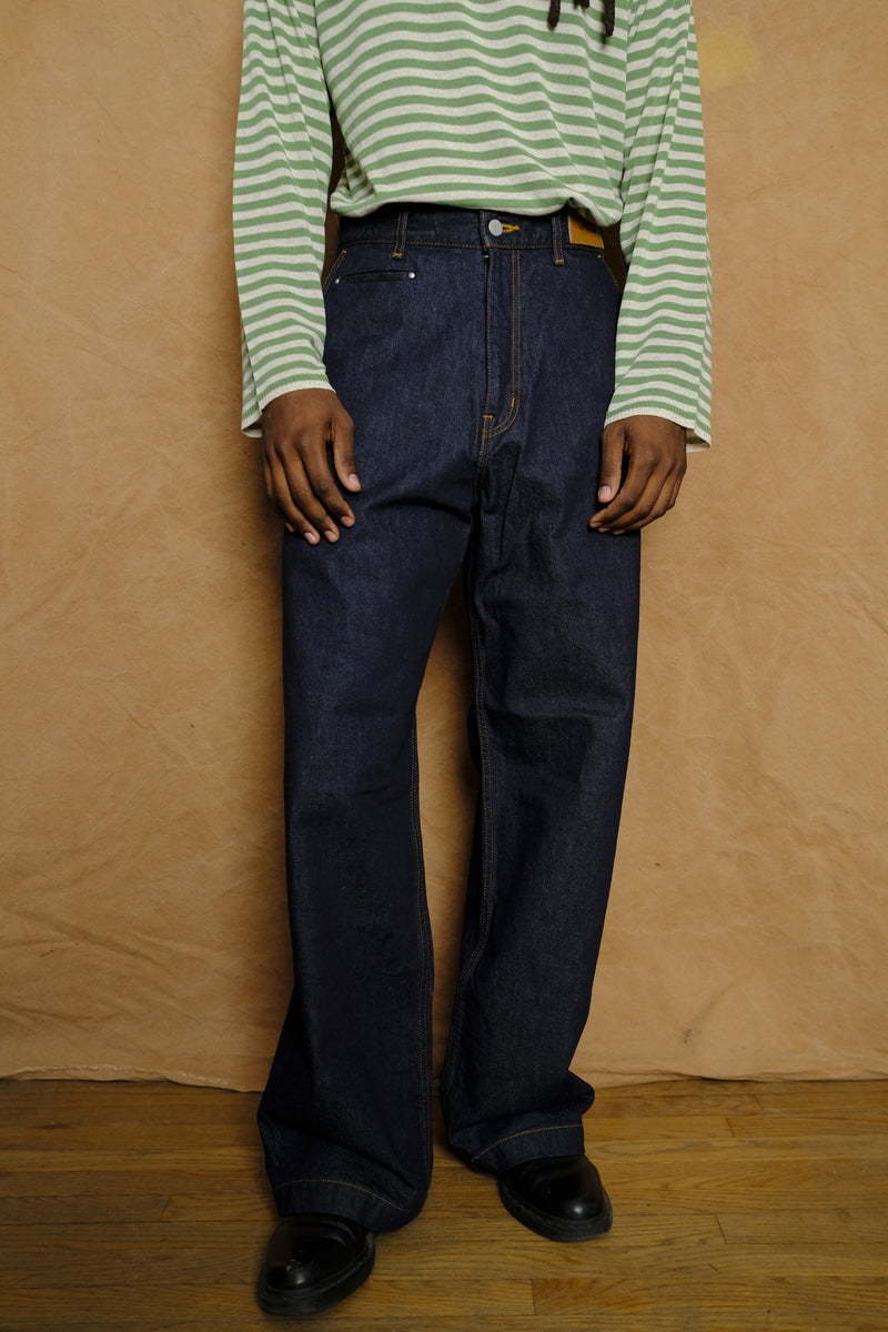 wide denim trousers in indigo