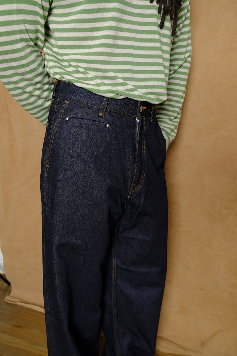 wide denim trousers in indigo