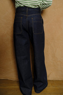 wide denim trousers in indigo