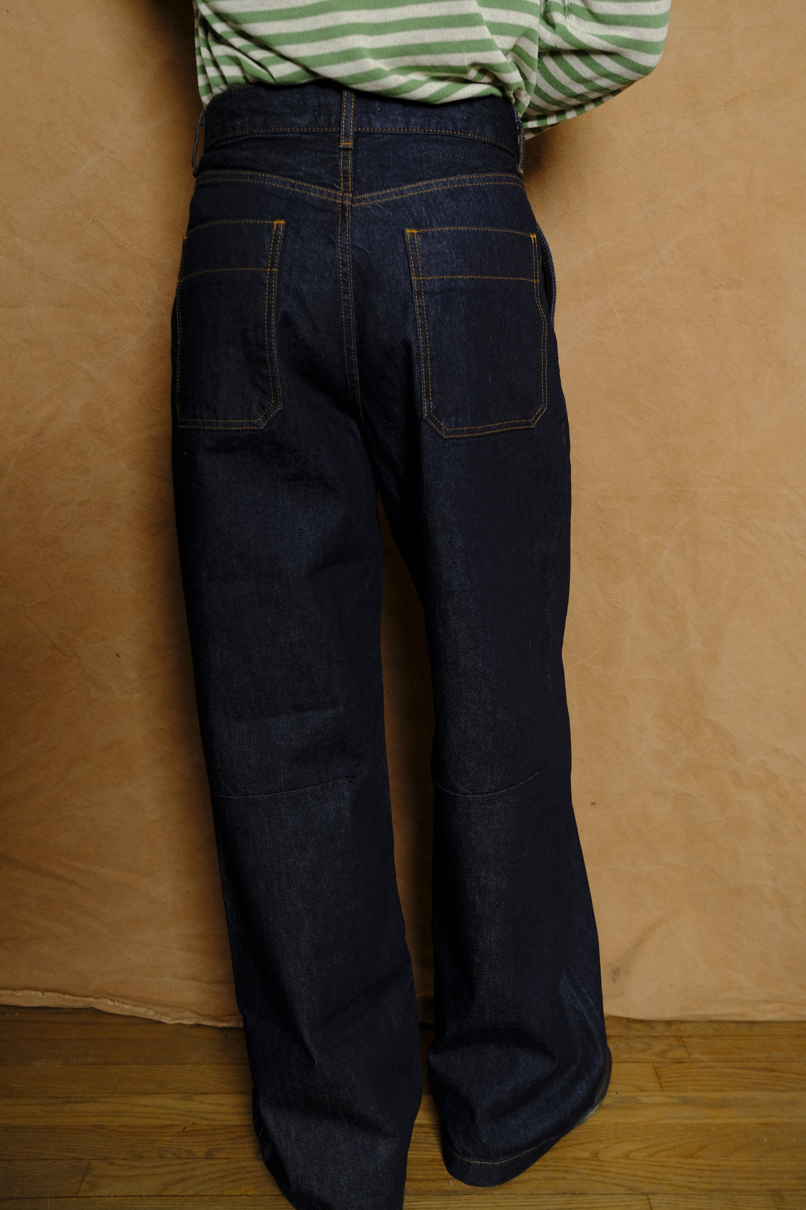 wide denim trousers in indigo