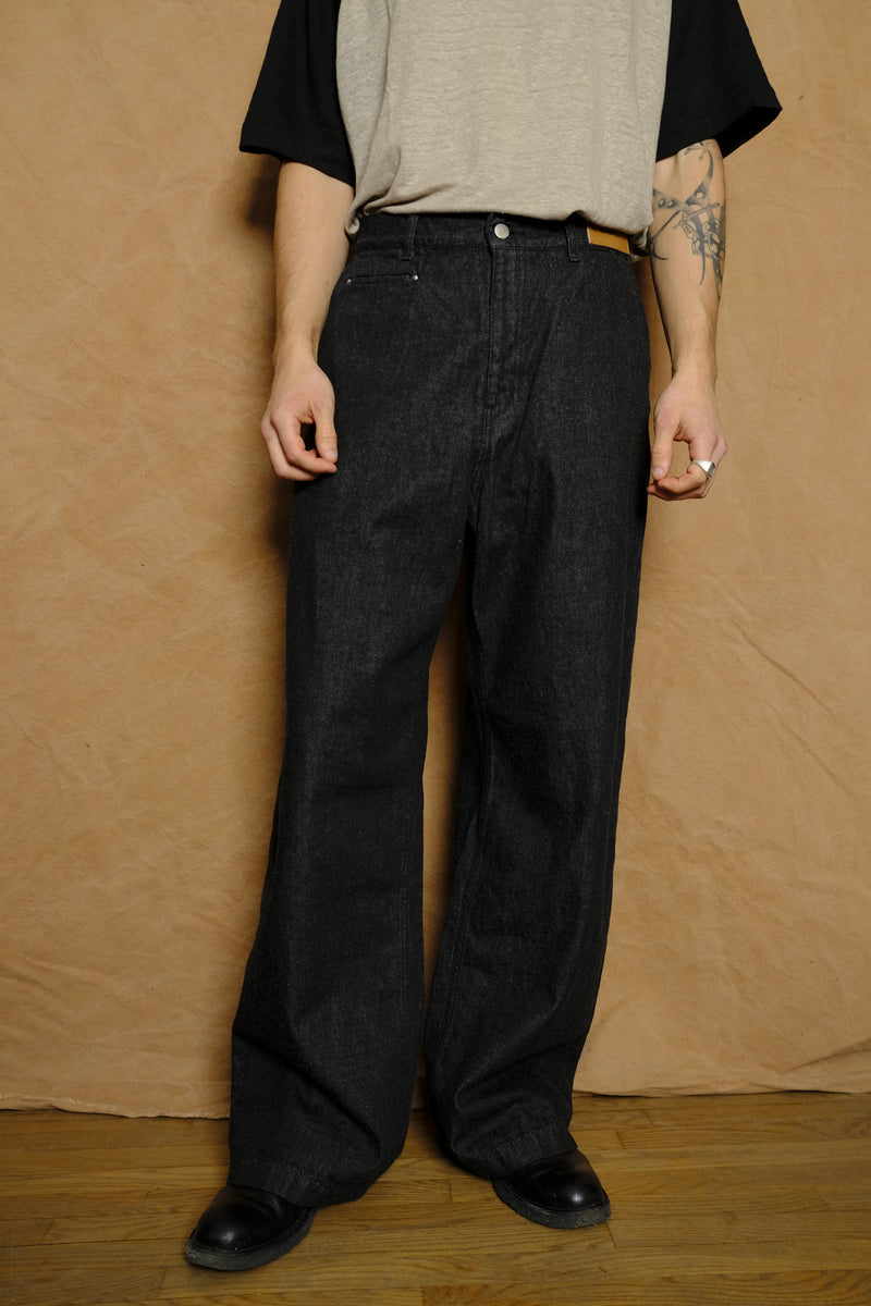 wide denim trousers in black