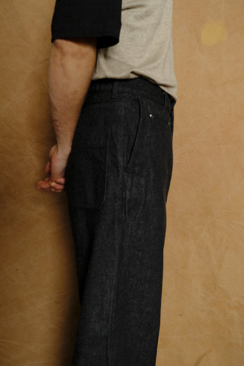 wide denim trousers in black