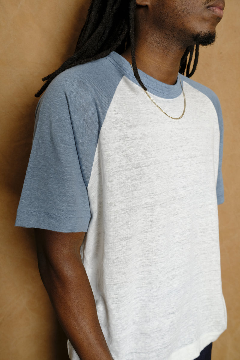 linen raglan sleeve shirt in blue