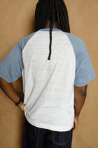 linen raglan sleeve shirt in blue