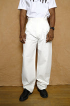 curve trouser in white cotton & hemp