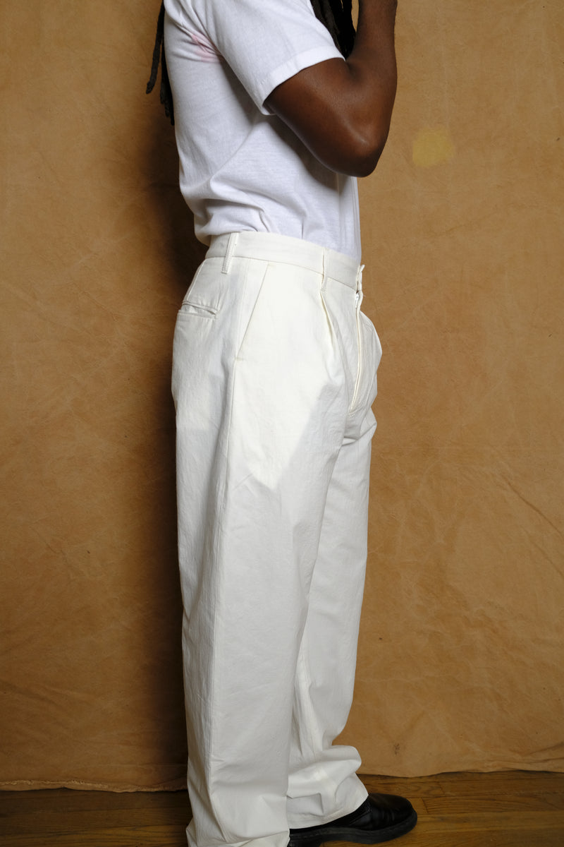 curve trouser in white cotton & hemp