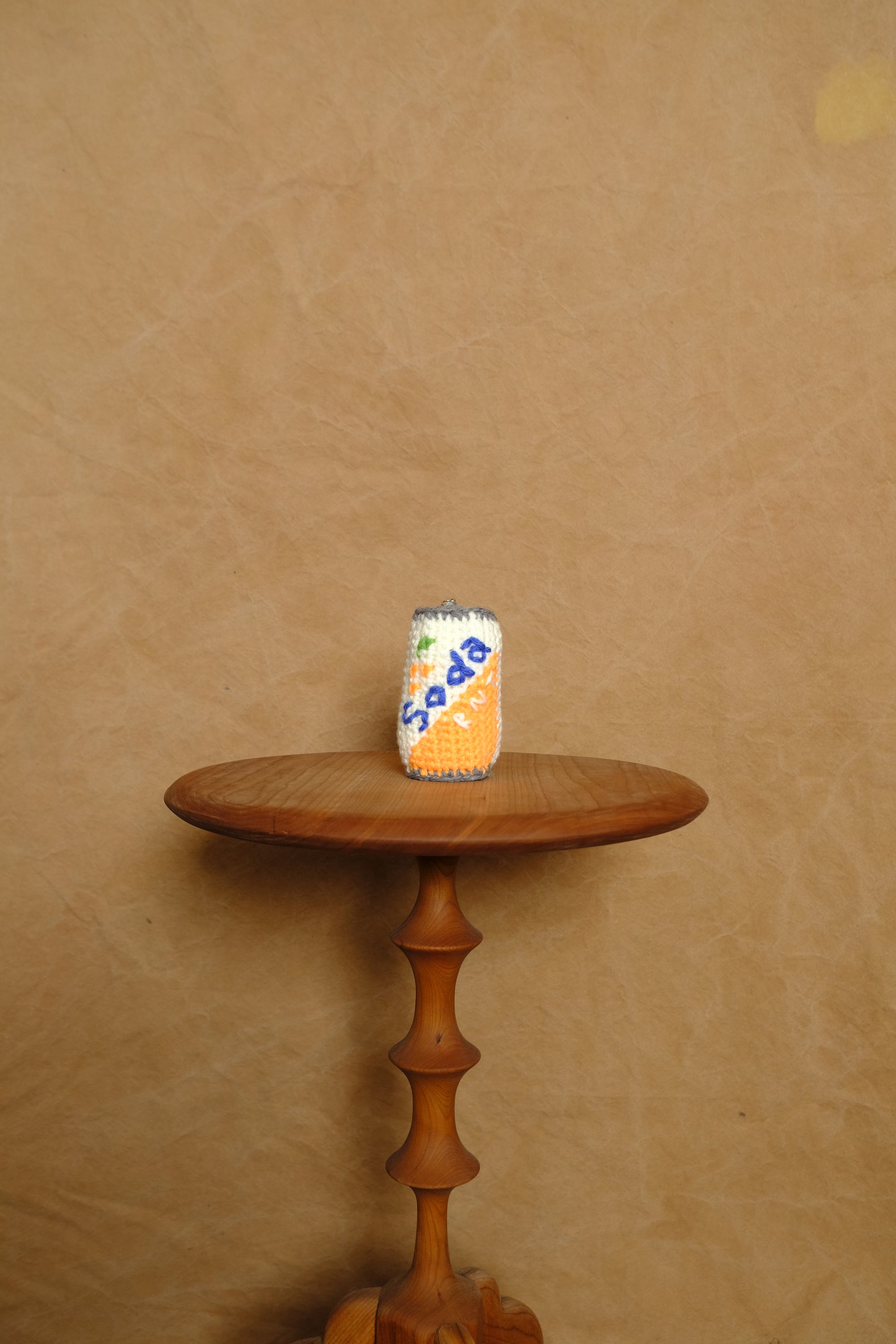 hand knitting soda can key ring in fanta orange