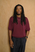 wide knit t shirt in burgundy