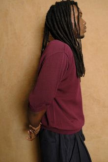 wide knit t shirt in burgundy