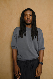wide knit t shirt in gray