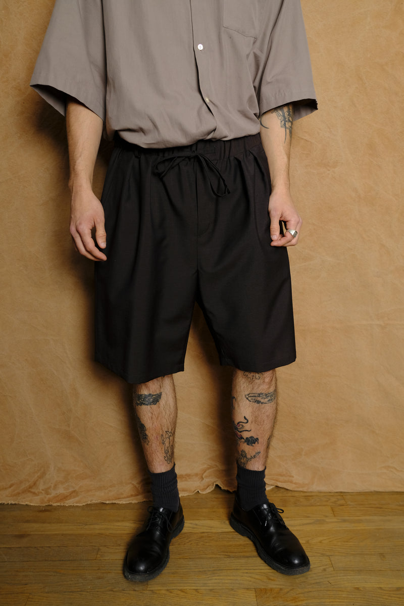 wool mohair half pants in dark brown