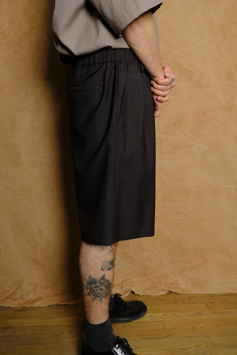 wool mohair half pants in dark brown