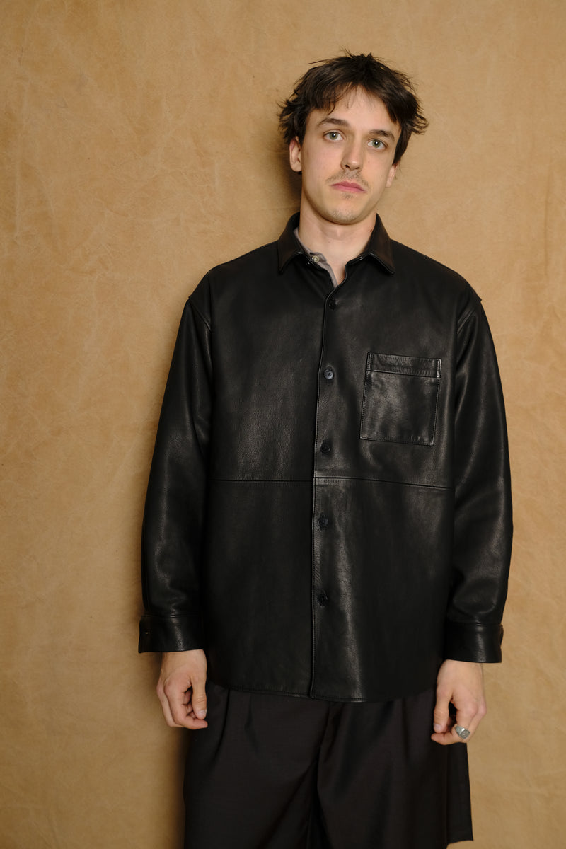 cow leather wide shirt