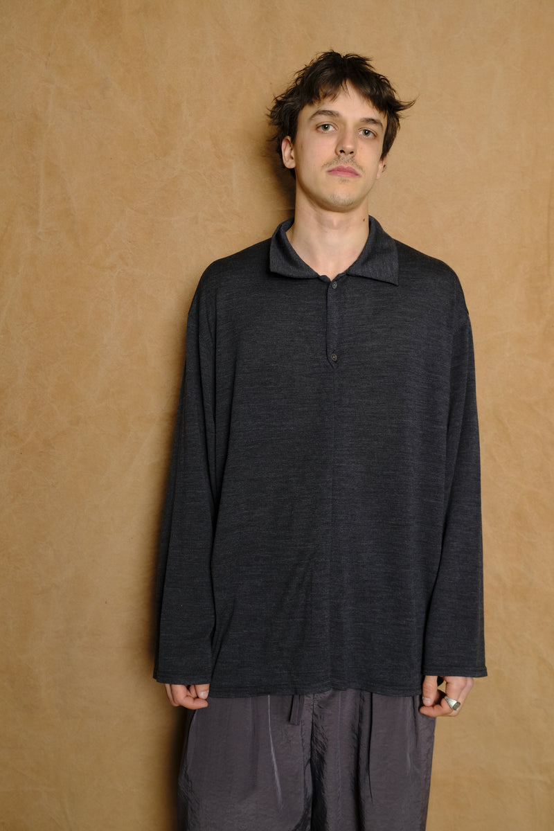 wool jersey twisted polo shirt in gray