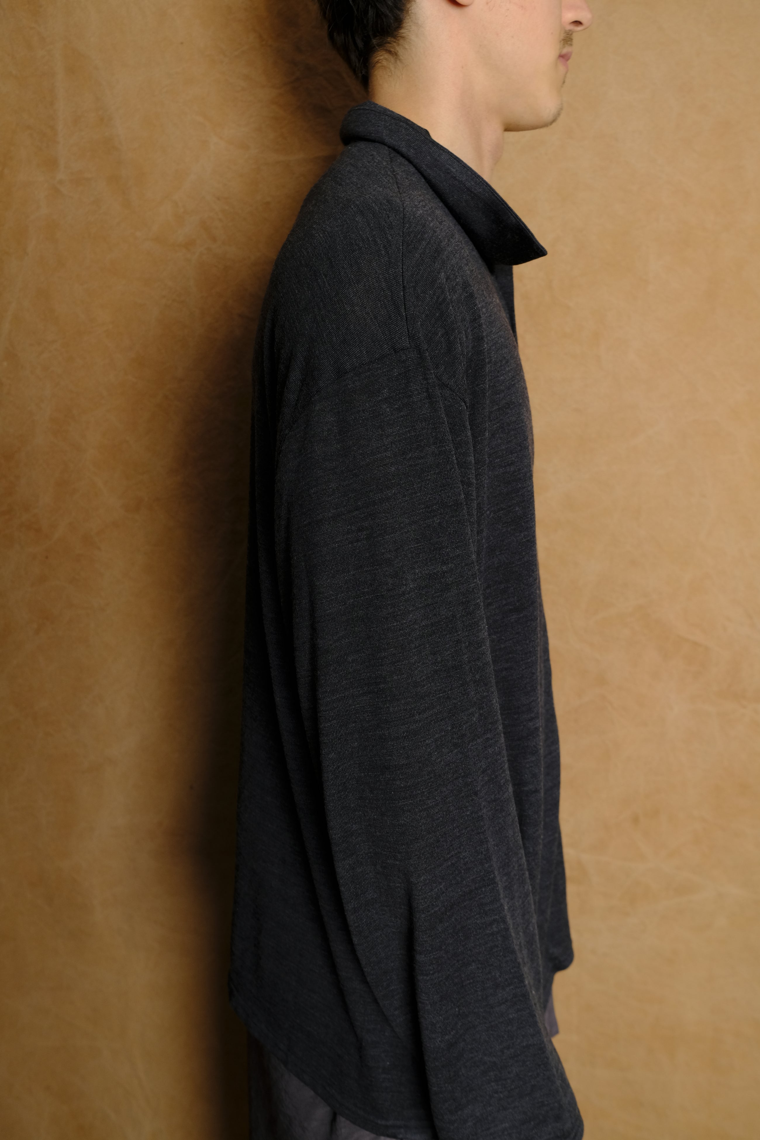wool jersey twisted polo shirt in gray