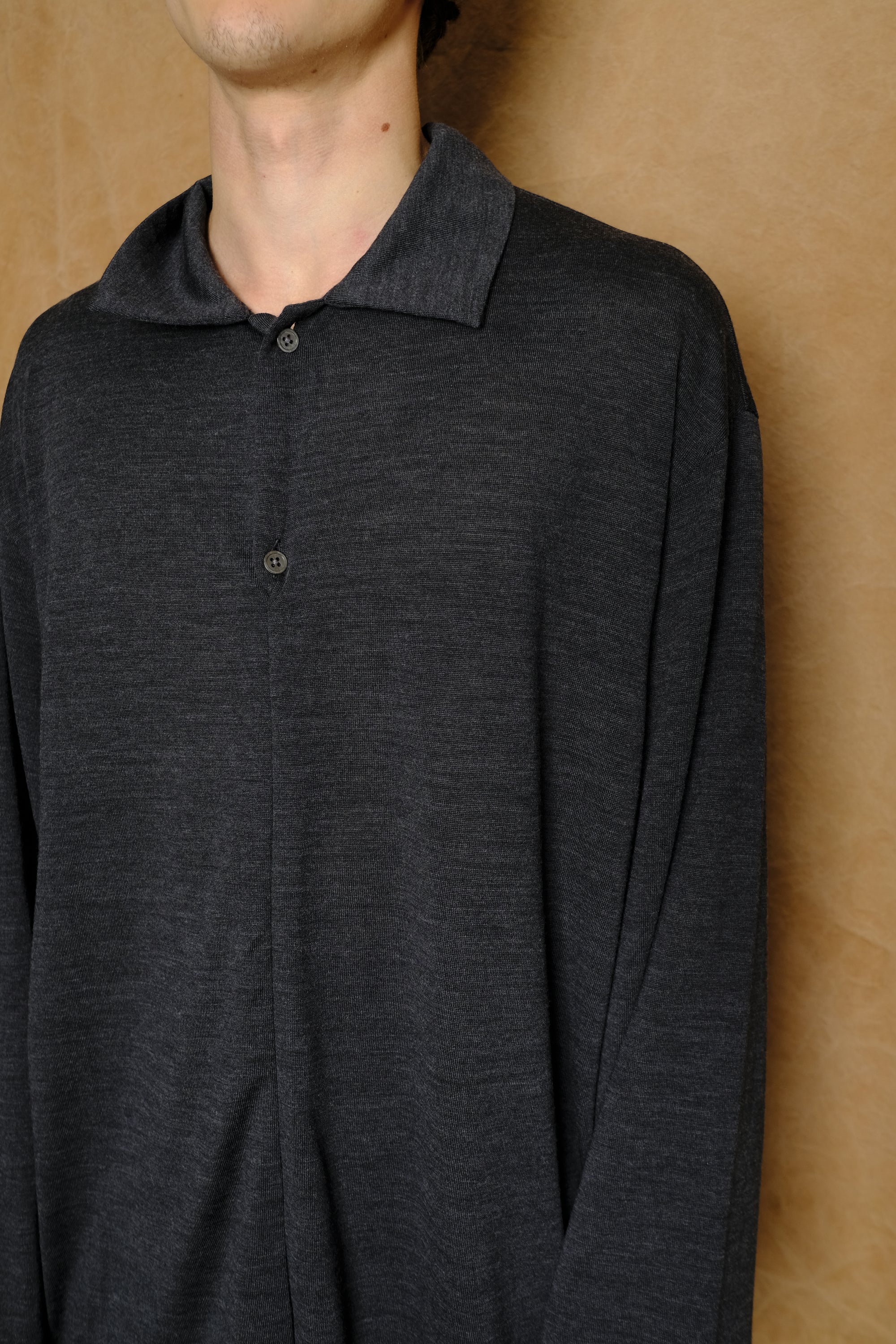 wool jersey twisted polo shirt in gray