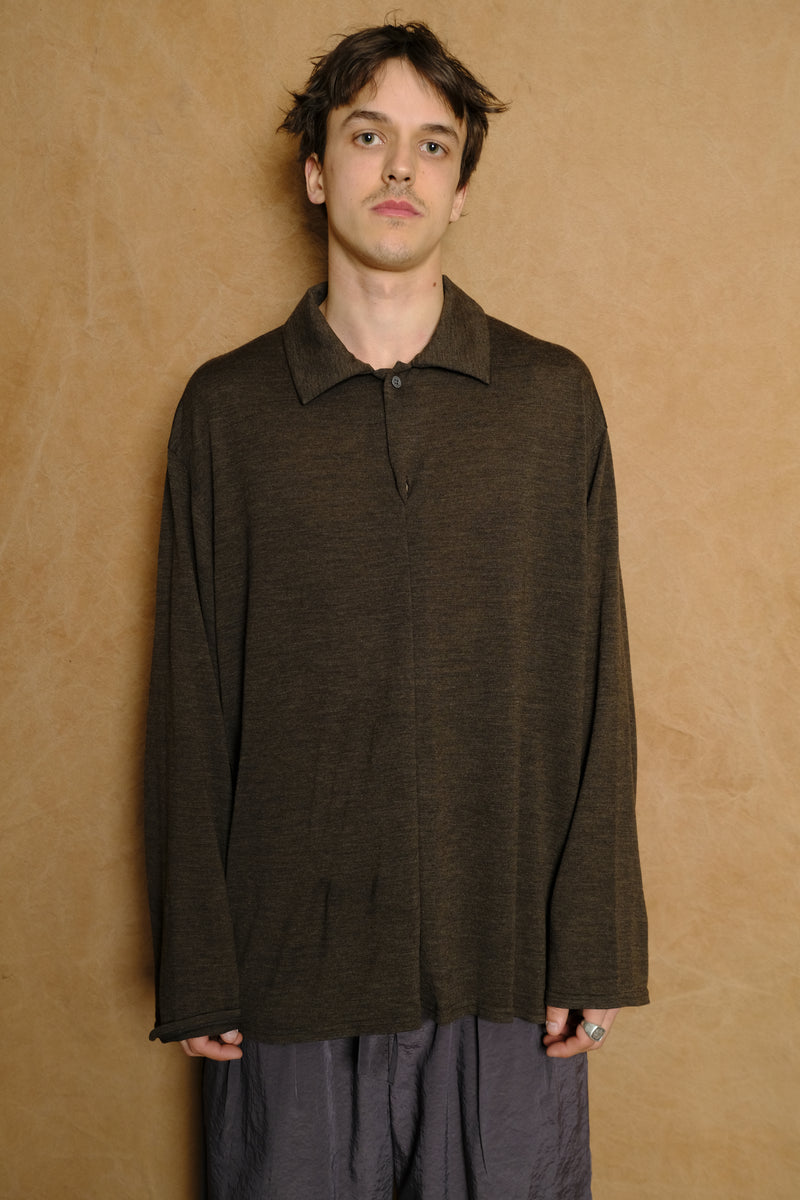 wool jersey twisted polo shirt in brown