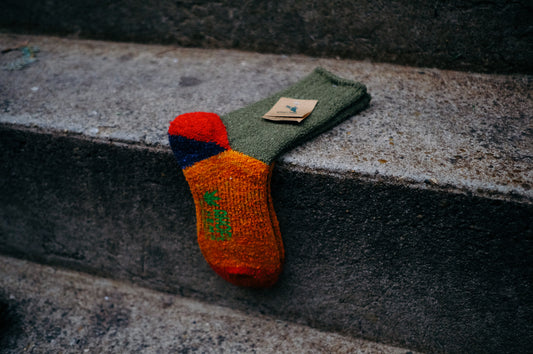 olive/orange wool sock