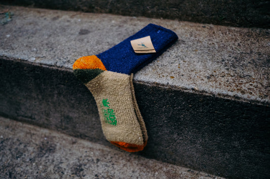 navy/tan wool sock