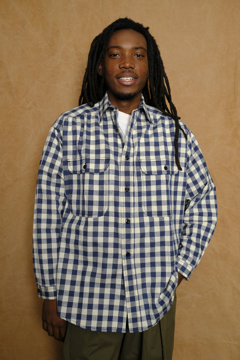 giorgio work shirt in linen gingham