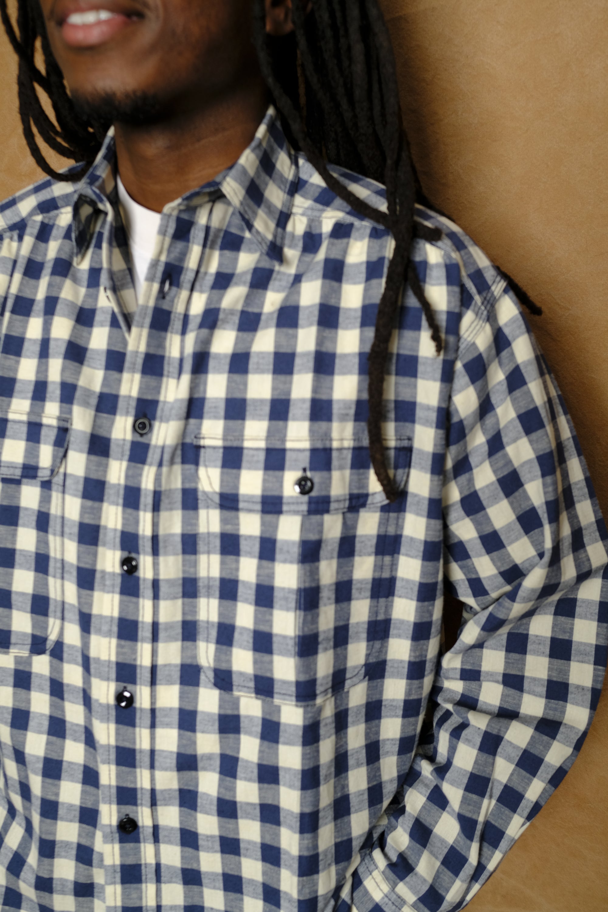 giorgio work shirt in linen gingham