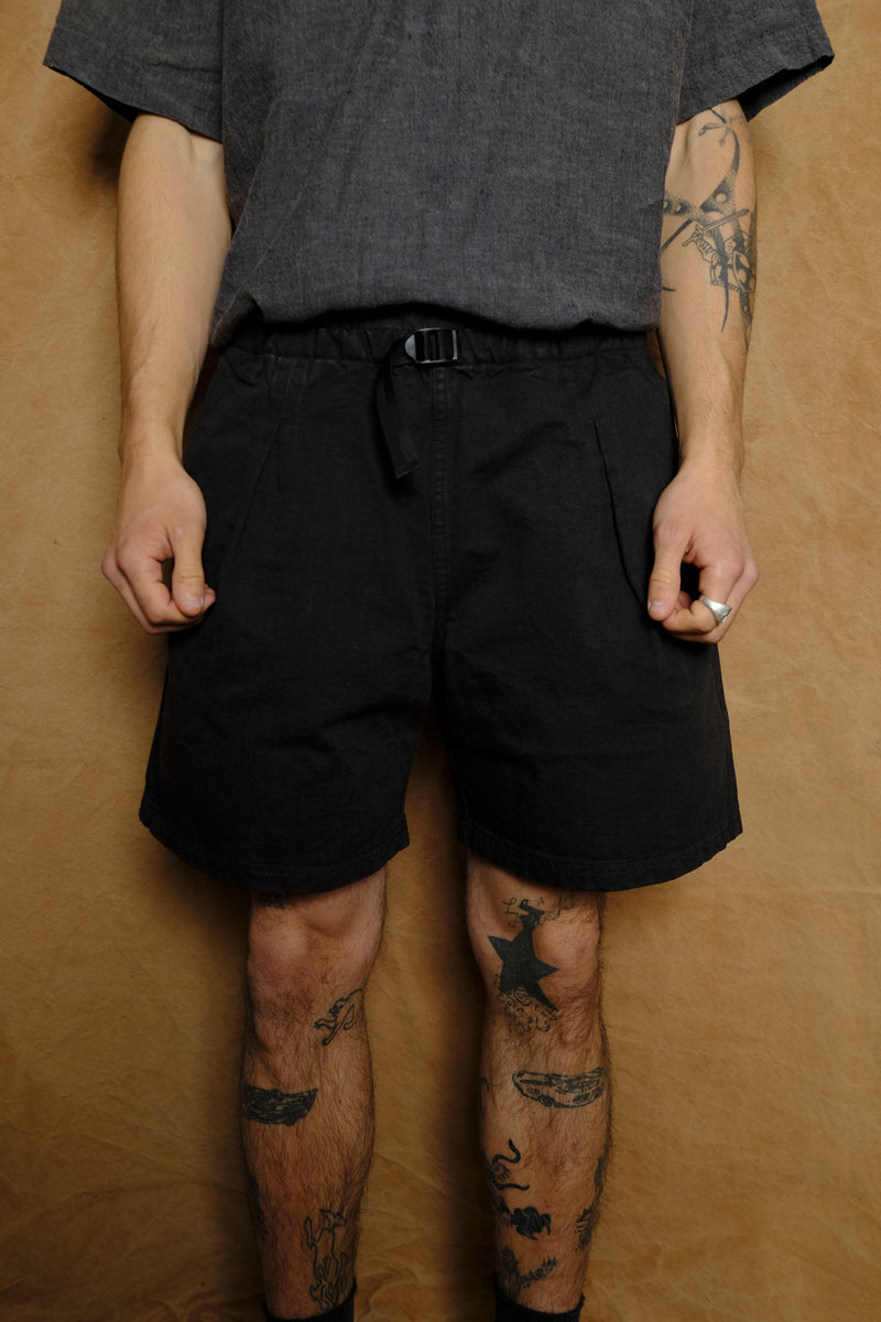 easy baggy shorts in black military surplus cotton ripstop