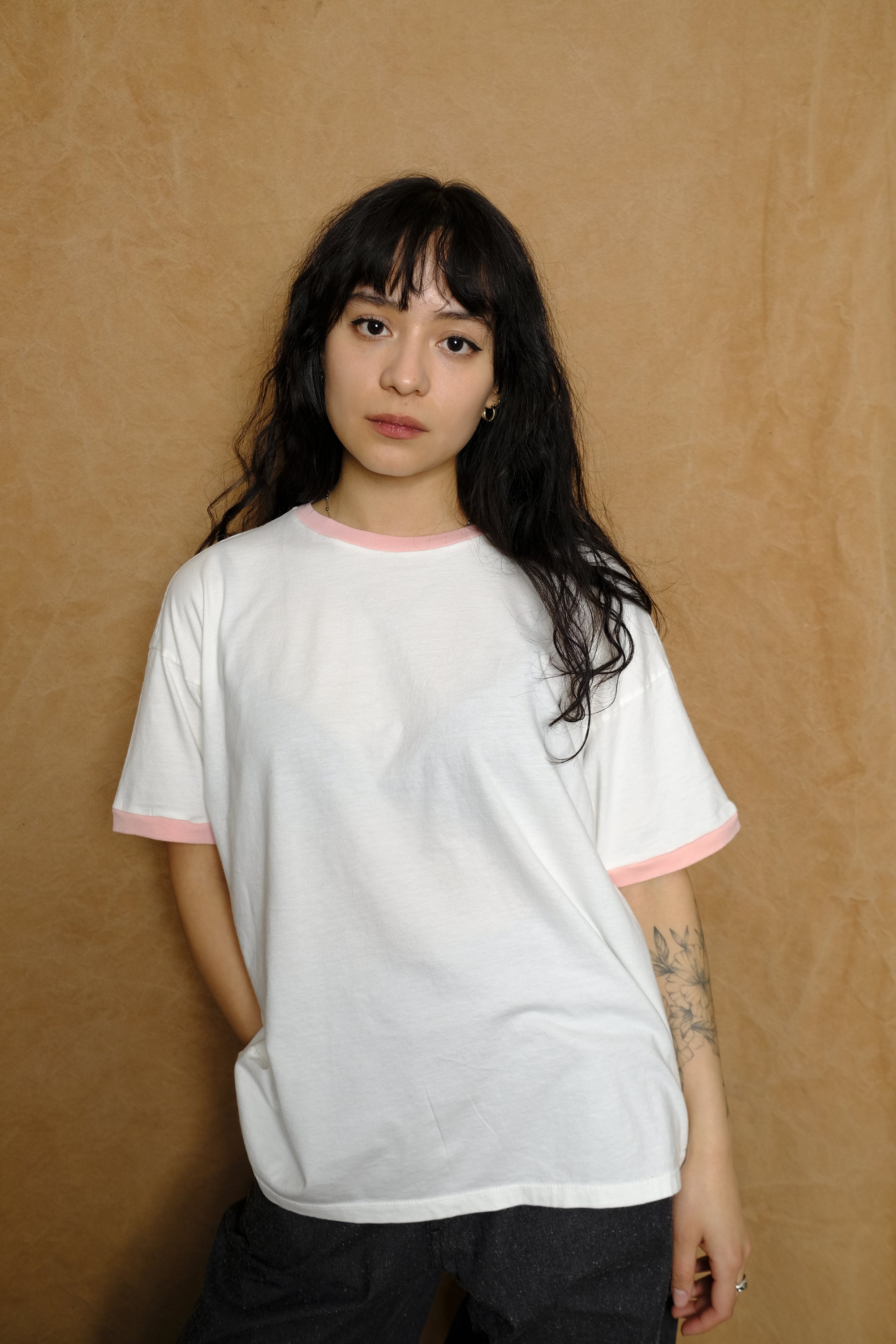 ringer tee in pale pink