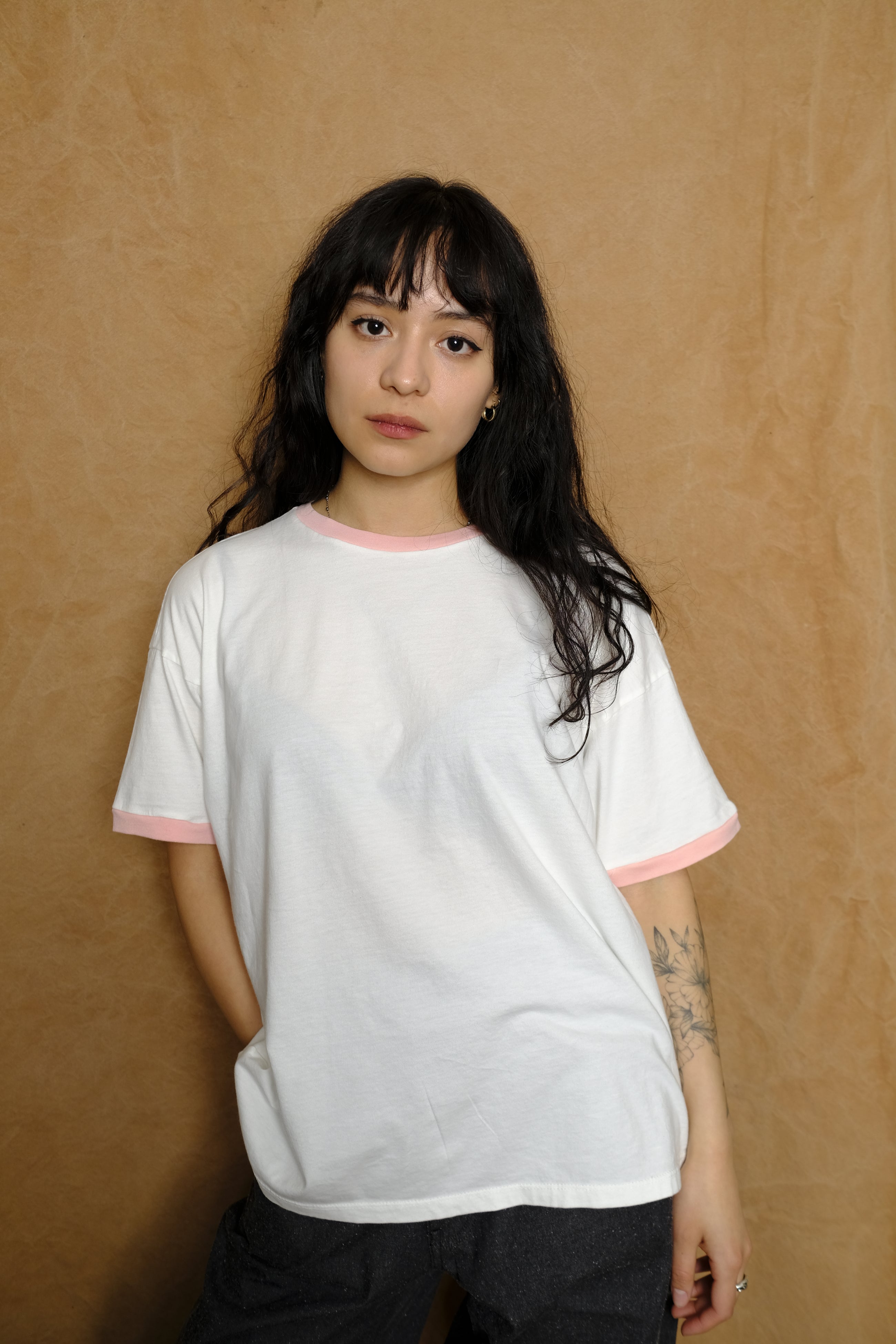 ringer tee in pale pink