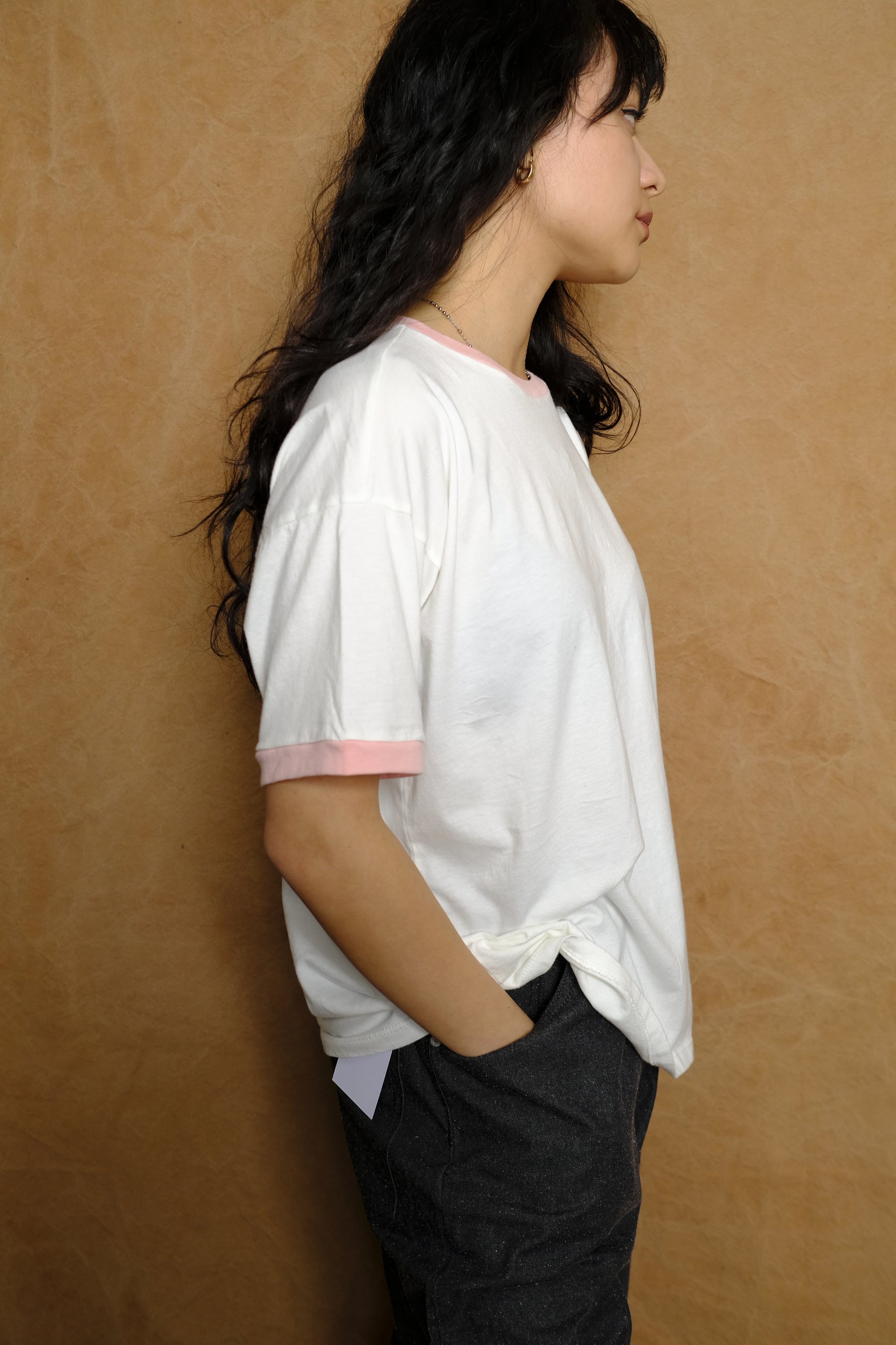 ringer tee in pale pink