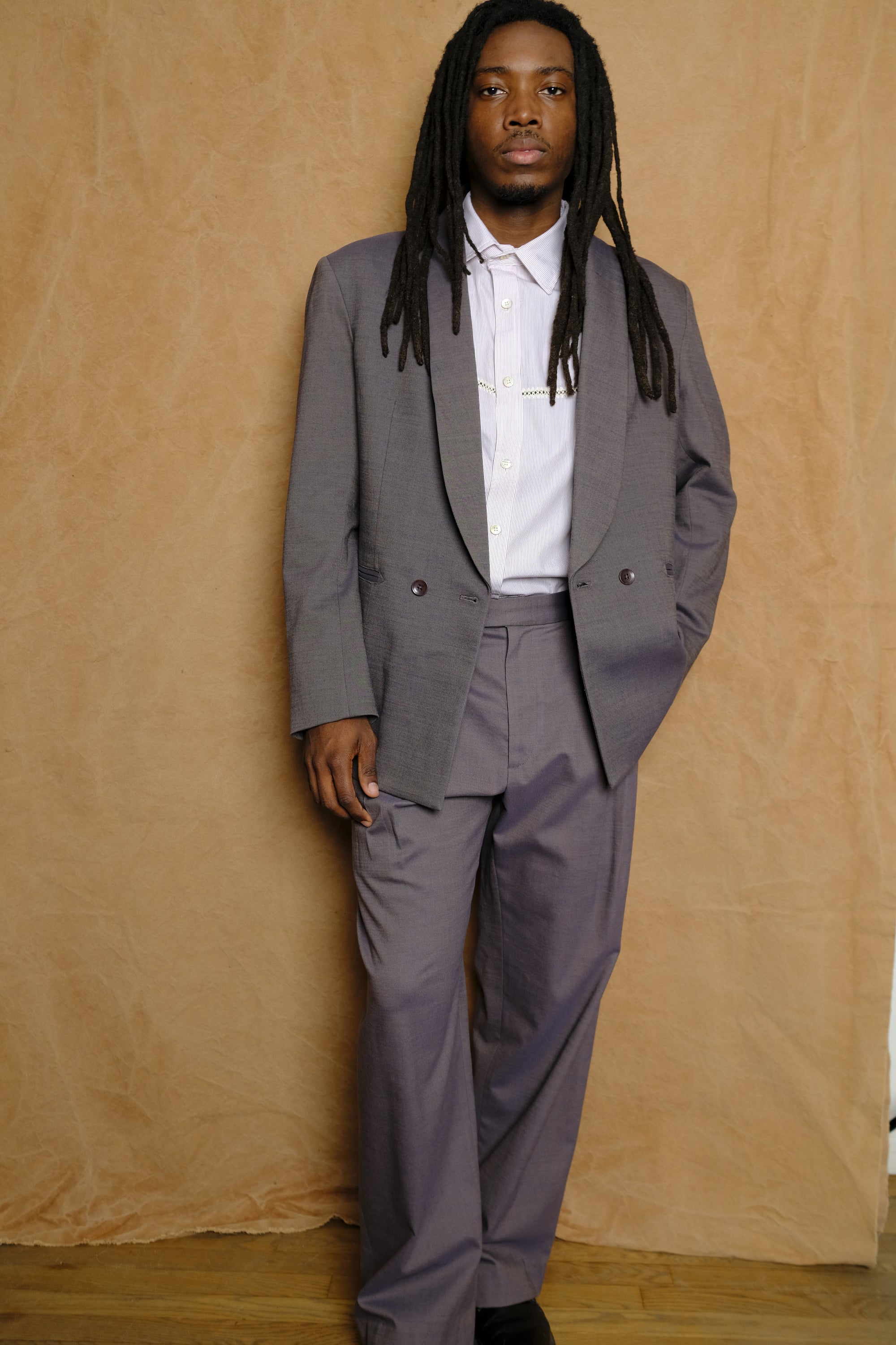 shawl collar blazer in dyed cotton wool linen twill