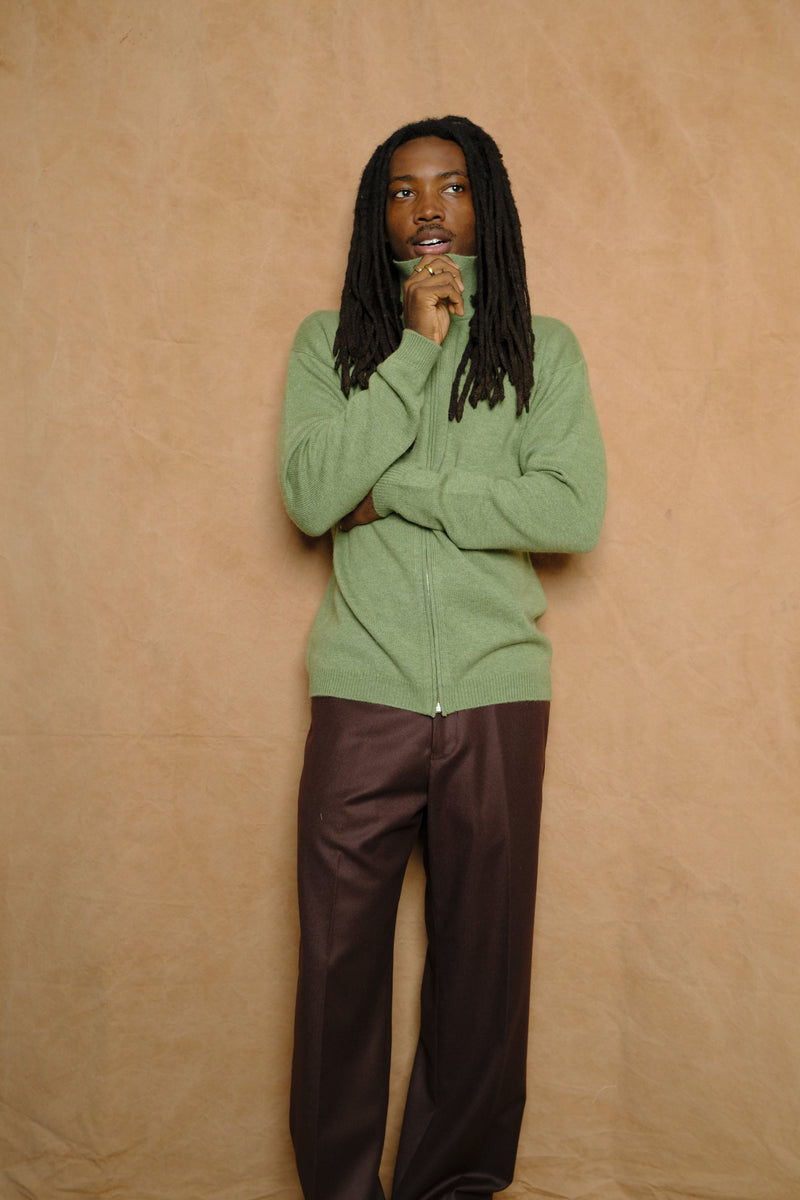 perlman zip up in chai mercerized wool/cashmere blend
