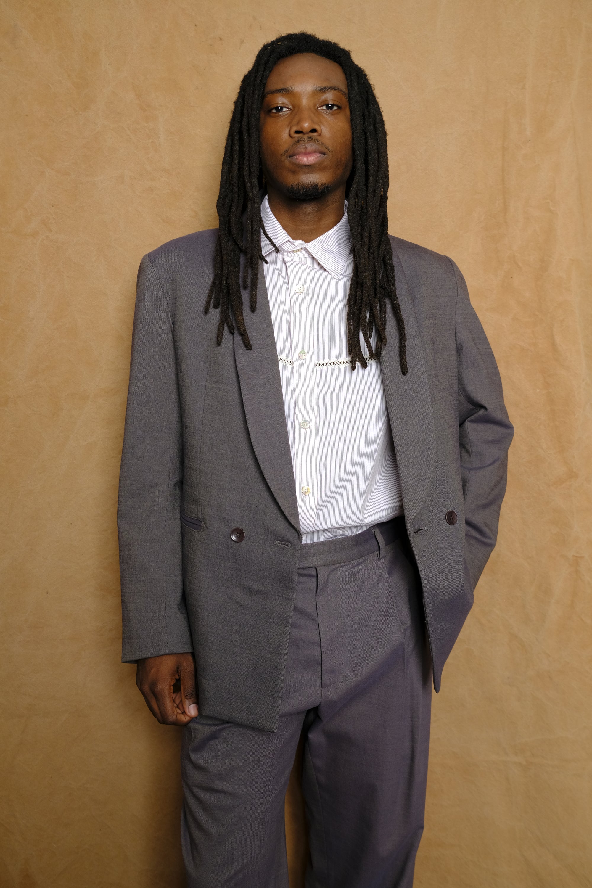 shawl collar blazer in dyed cotton wool linen twill