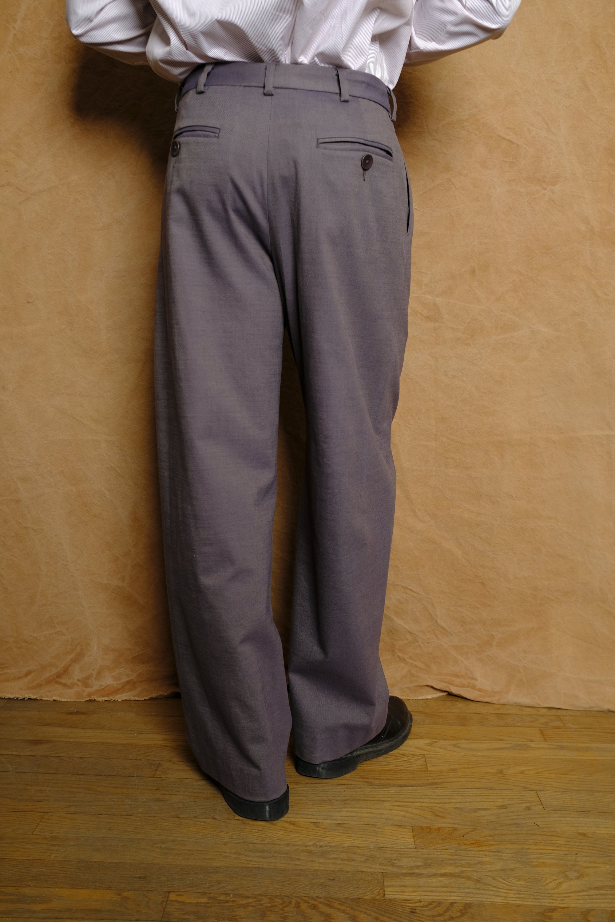 double pleated trouser in dyed cotton wool linen twill