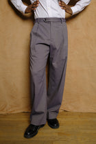 double pleated trouser in dyed cotton wool linen twill