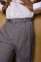 double pleated trouser in dyed cotton wool linen twill
